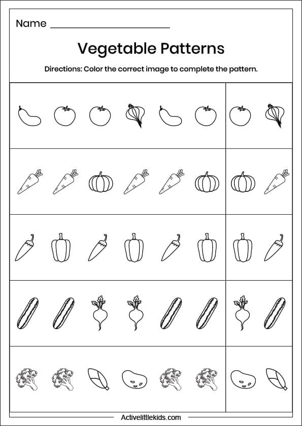 vegetable pattern worksheet