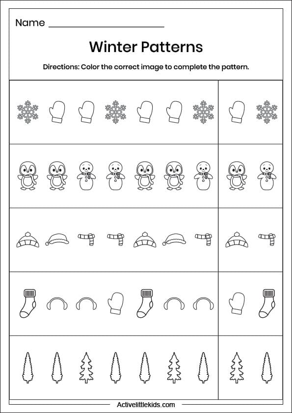 winter pattern worksheet