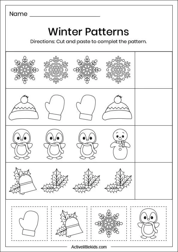 winter math worksheets for kindergarten active little kids