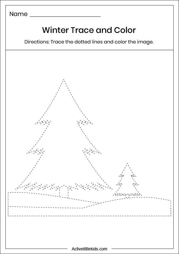 winter tree tracing worksheet