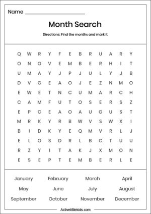 Months of the Year Worksheets - Active Little Kids